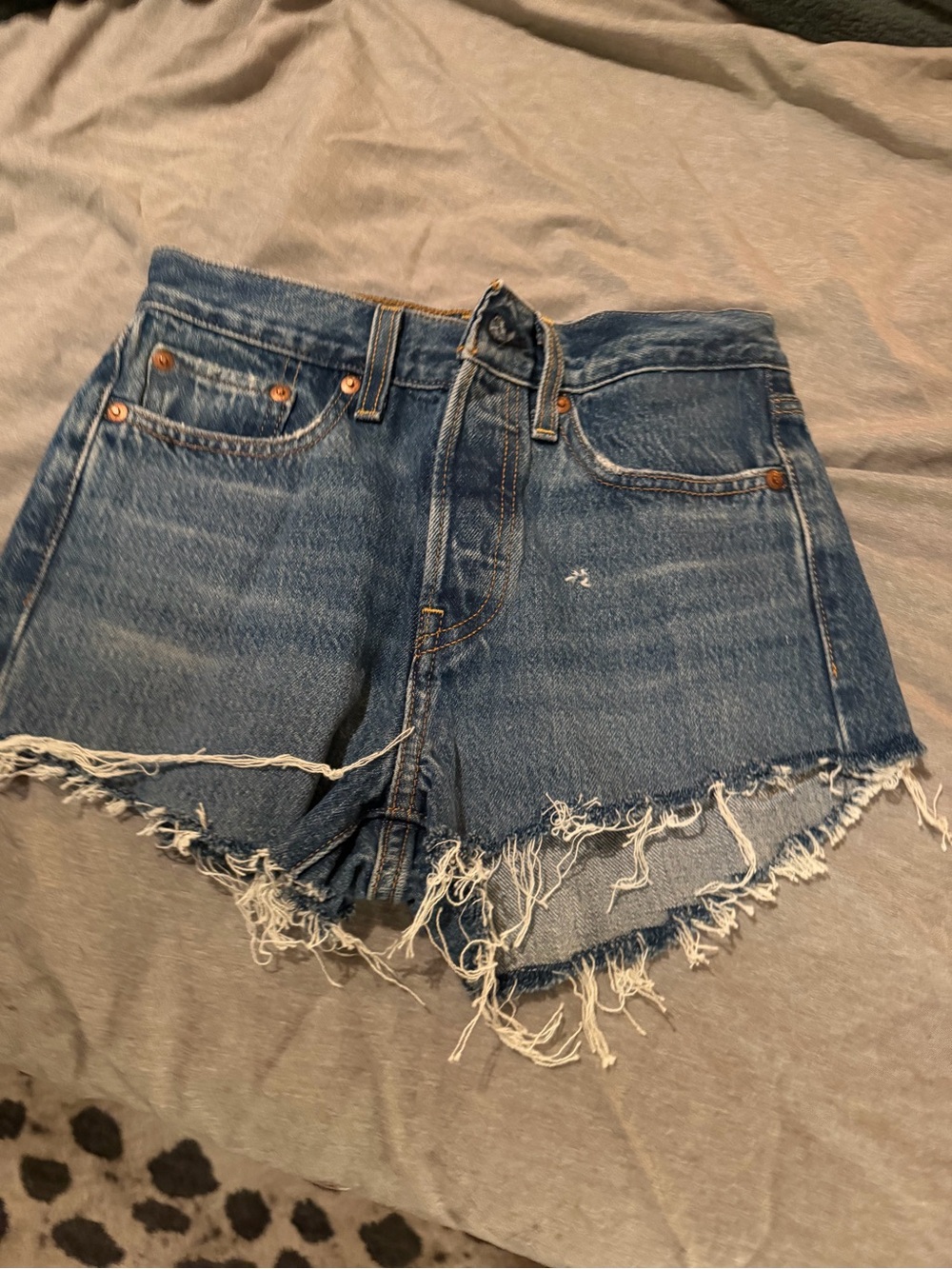 Levi’s Blue Denim High-Rise Frayed Hem Women's Shorts